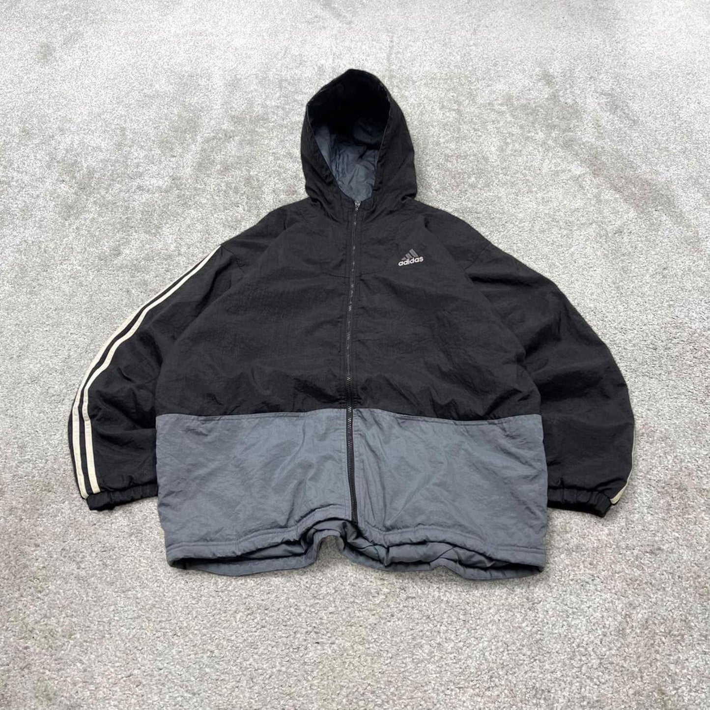 Vintage y2k Adidas technical windbreaker jacket black embroidered logos hooded tech coat