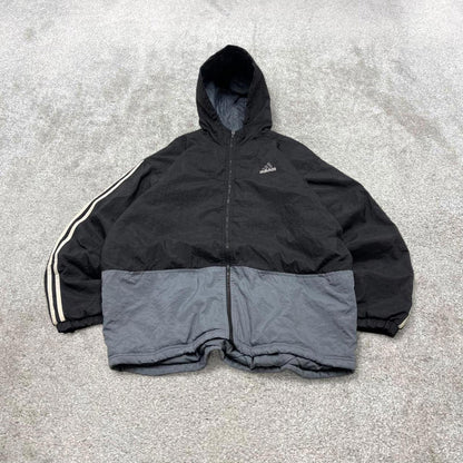 Vintage y2k Adidas technical windbreaker jacket black embroidered logos hooded tech coat
