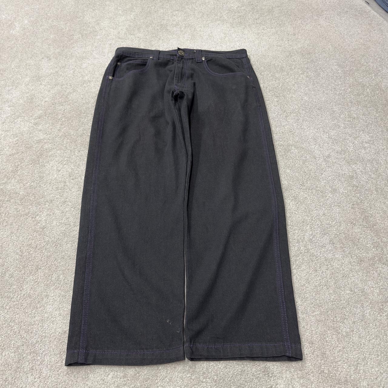 Y2K embroidered baggy jeans W38L31 2000s black Loose fit Rich Kid Jeans skater surf style jeans