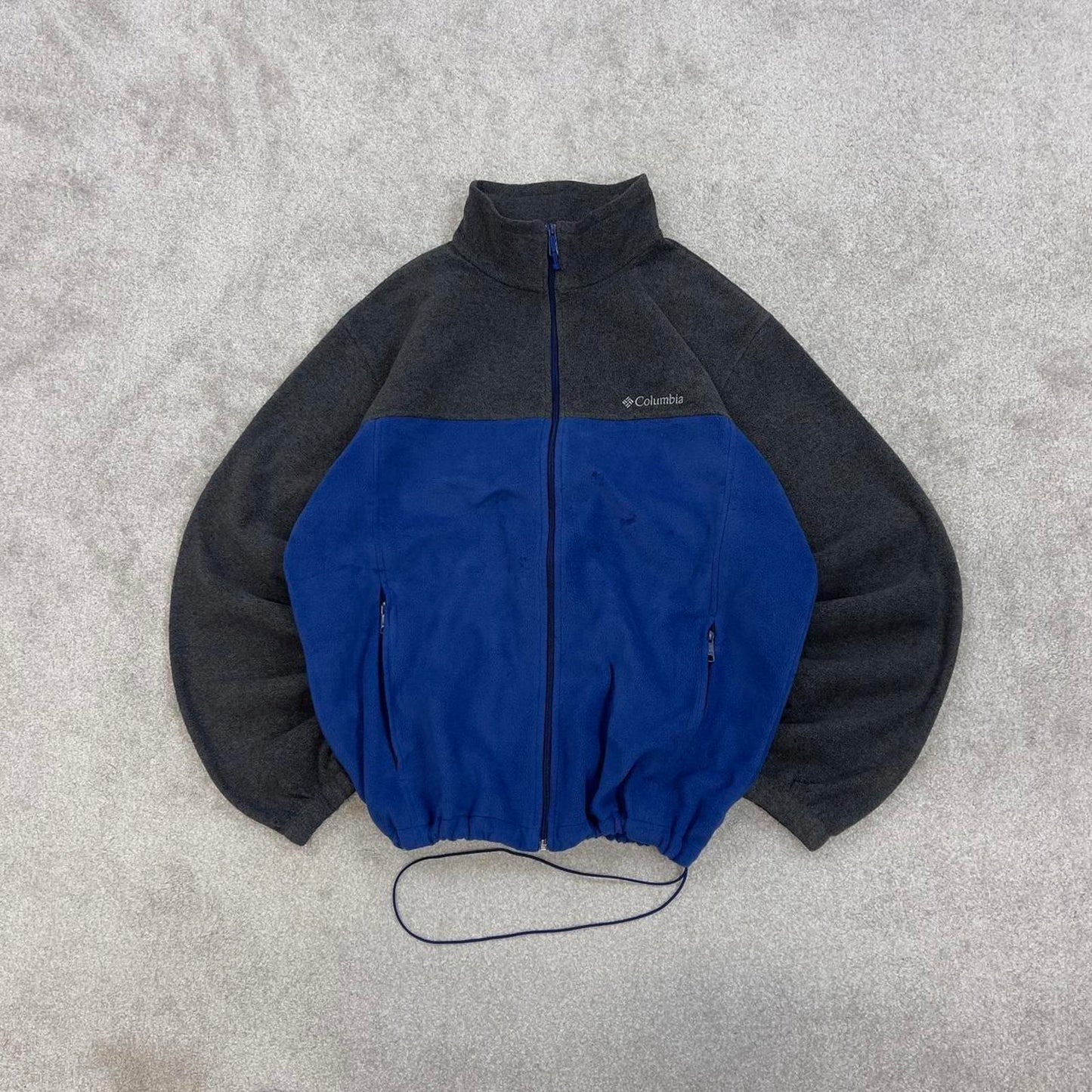 Grey Blue Columbia technical fleece XL full zip up y2k style autumn colour block