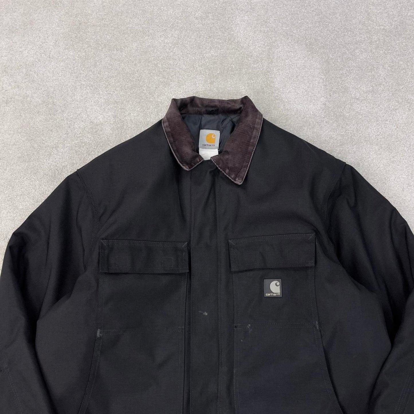 Black Carhartt jacket XL arctic quilt lined chore coat cord collar