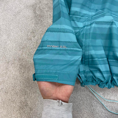 North Face technical jacket XL womens teal blue striped TNF HyVent 2.5L y2k style autumn windbreaker