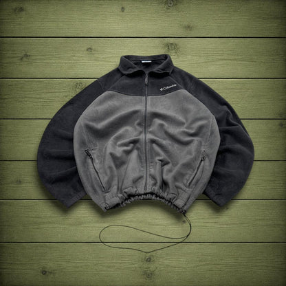 Columbia technical fleece boxy fit grey black Full zip toggle waist two tone surf style