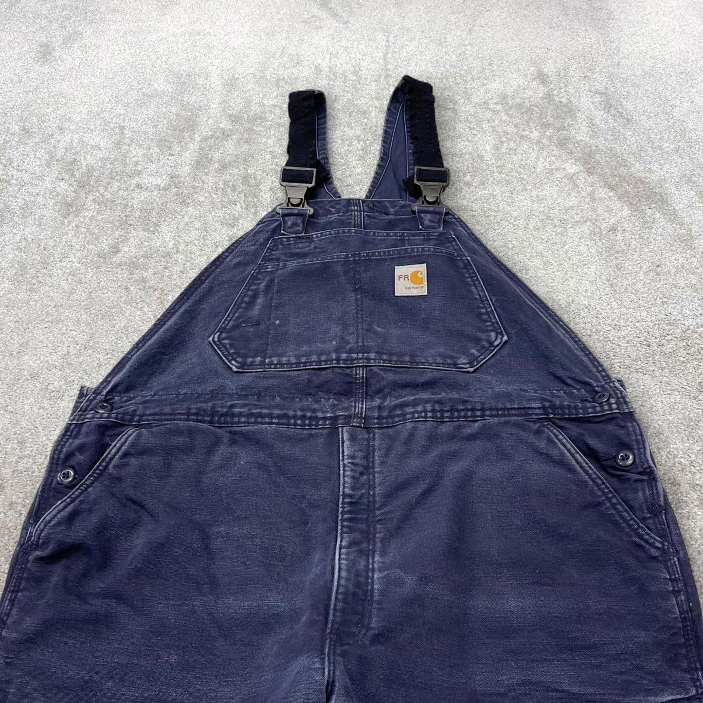 Navy FR Carhartt dungarees W42L32 mens quilt lined canvas overalls utility worker