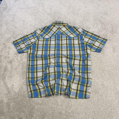North Face checkered short sleeve shirt blue TNF Festival style surf check shirt