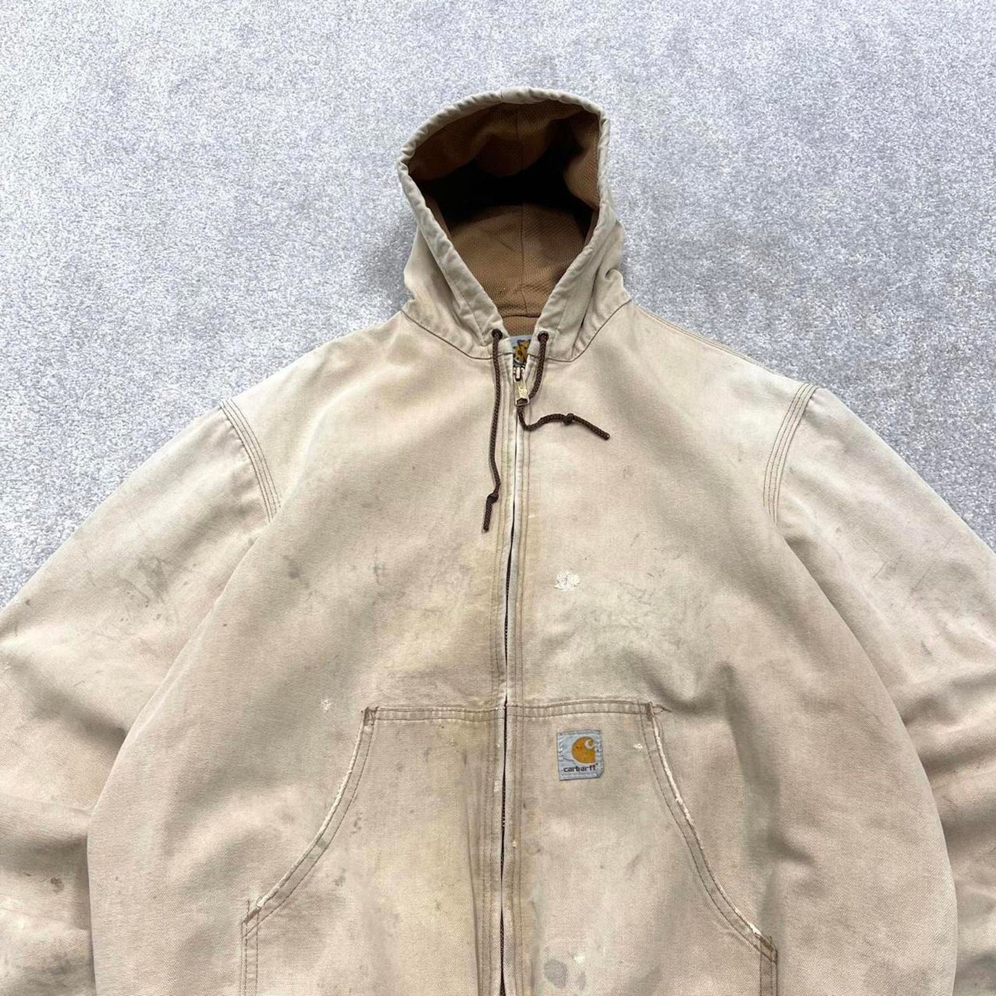 Vintage Carhartt jacket hooded active Medium Men's beige technical canvas 90s style skater bomber