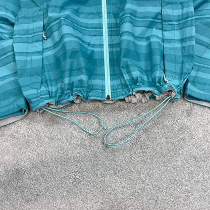 North Face technical jacket XL womens teal blue striped TNF HyVent 2.5L y2k style autumn windbreaker