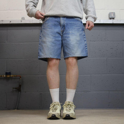 Carhartt denim shorts y2k faded blue Loose skater style work jorts