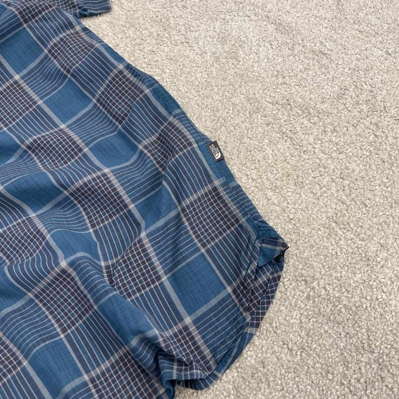 North Face checkered short sleeve shirt blue TNF surf style check shirt style summer festival