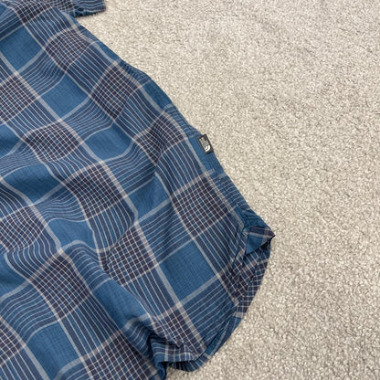 North Face checkered short sleeve shirt blue TNF surf style check shirt style summer festival