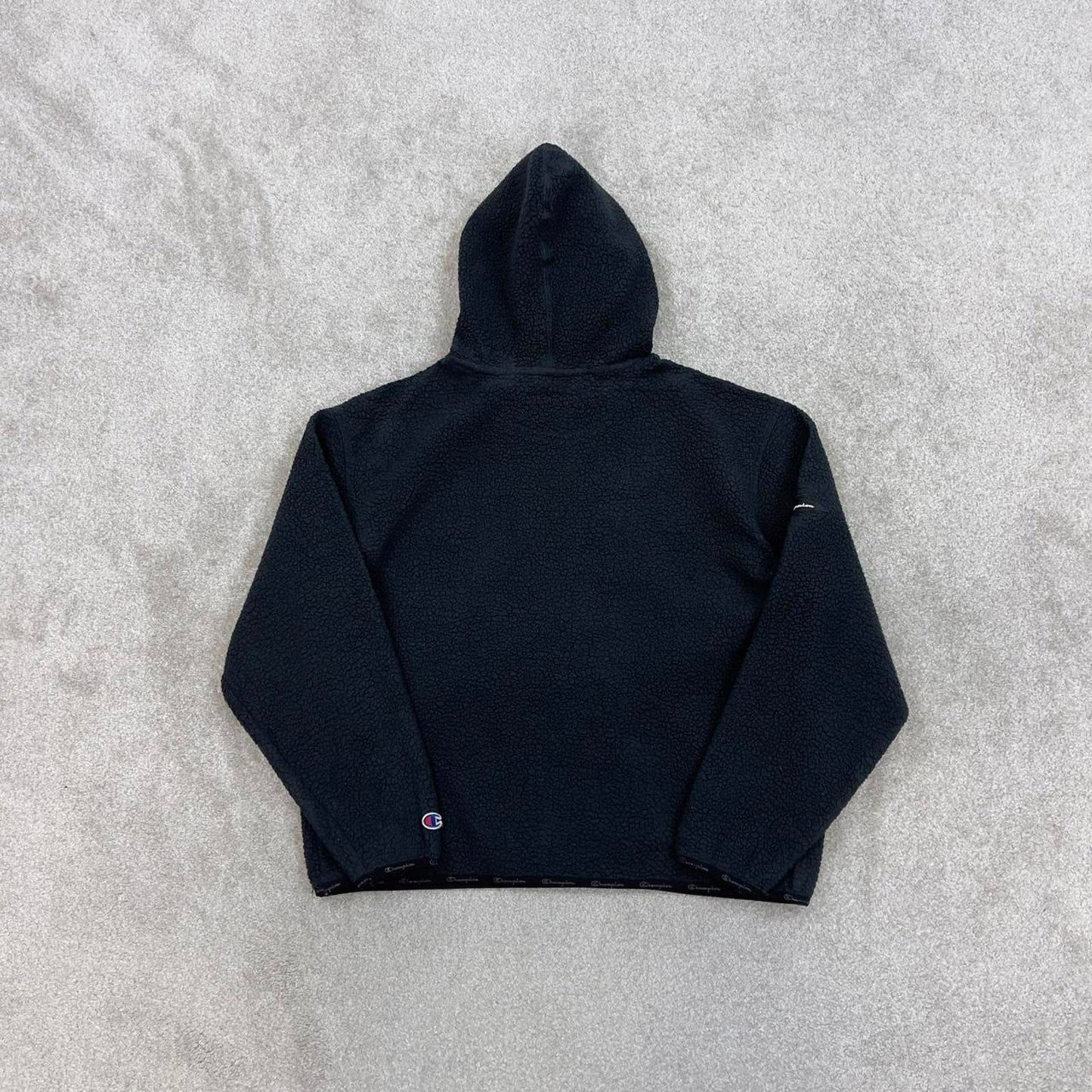 Black Champion technical fleece hoodie Medium Women's cropped y2k style autumn pull over