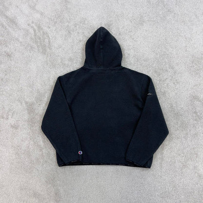 Black Champion technical fleece hoodie Medium Women's cropped y2k style autumn pull over