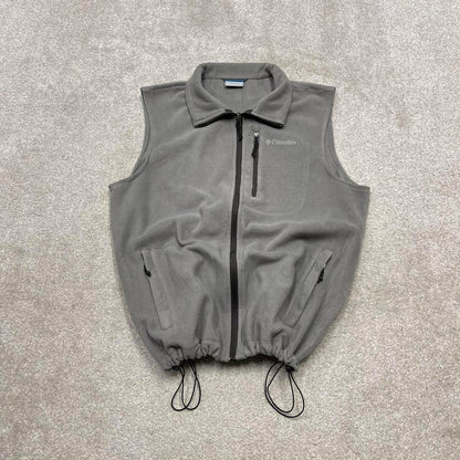 00s Columbia technical fleece gilet M men's grey full zip up y2k style autumn adjustable waist