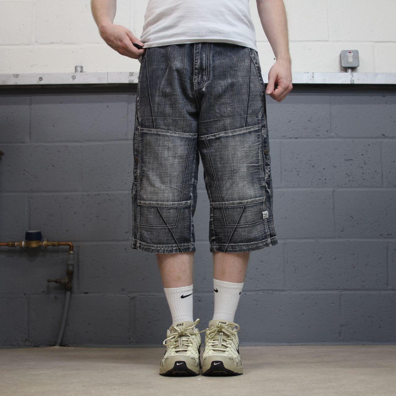 Y2K long denim shorts blue Private Member denim skater style brand surf jorts