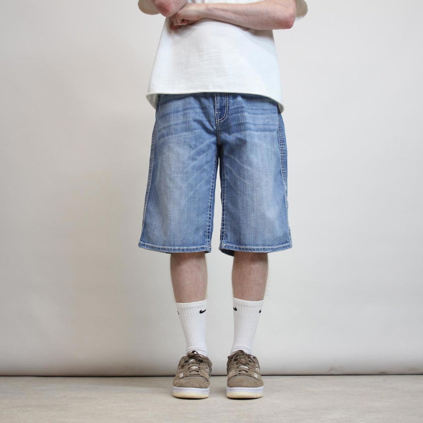 Mens Loose BKE jorts W36 loose denim y2k shorts embroidered design