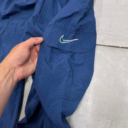 Navy Nike cargo trackies M loose floaty Y2K joggers embroidered logo
