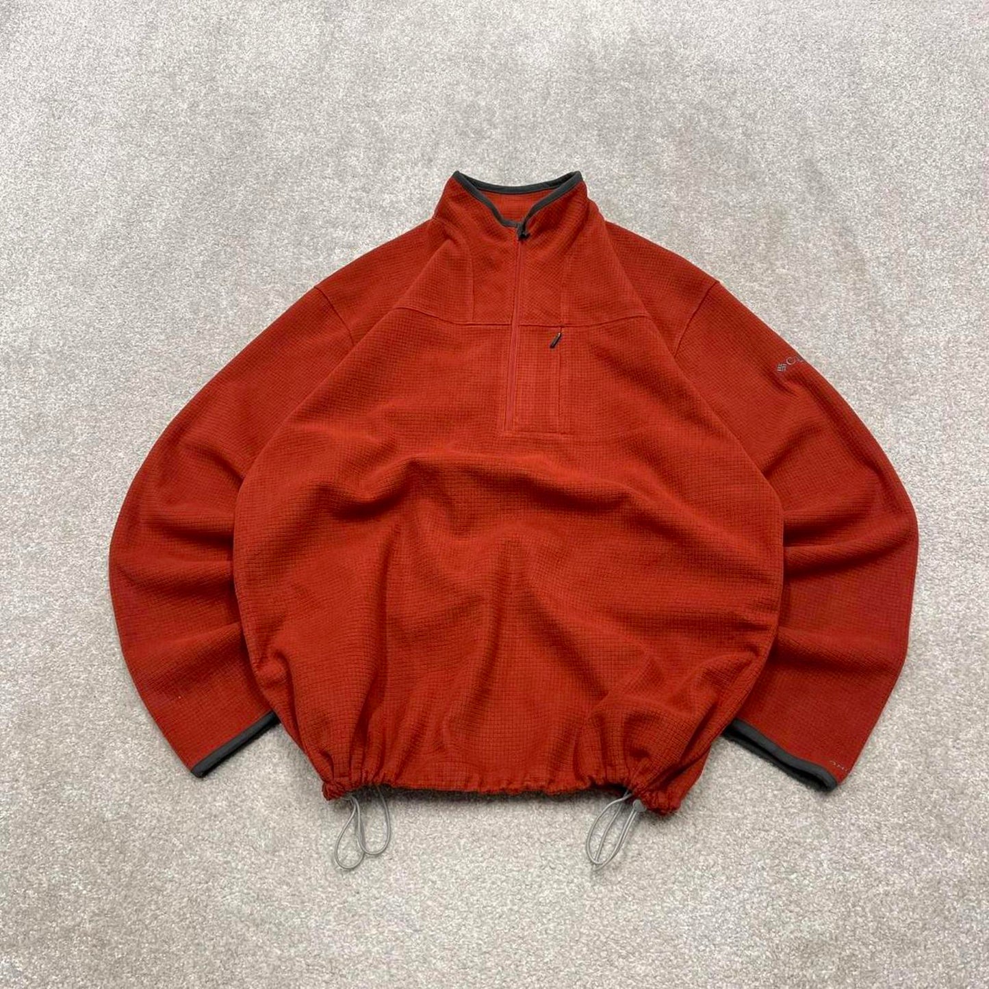 00s Columbia technical fleece L men's red 1/4 zip up y2k waffle style autumn adjustable waist