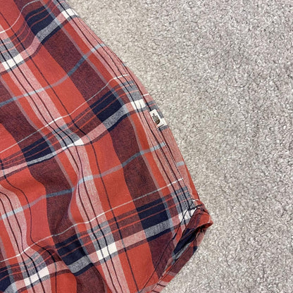 North Face checkered short sleeve shirt y2k red TNF surf style check shirt summer festival