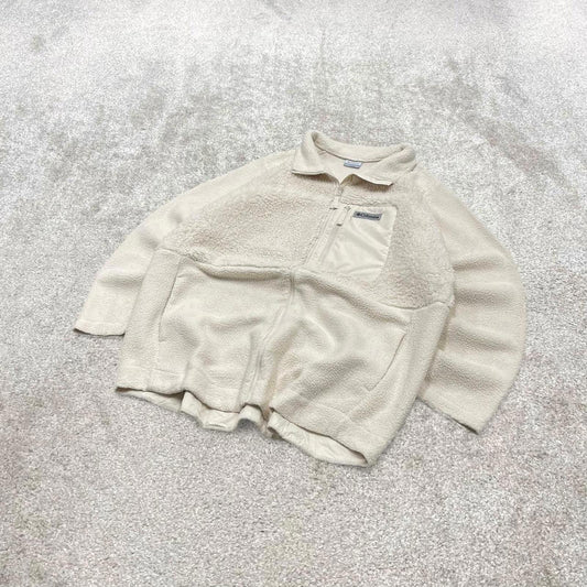 00s Columbia technical fleece XL women's white deep pile teddy bear full zip up y2k style autumn