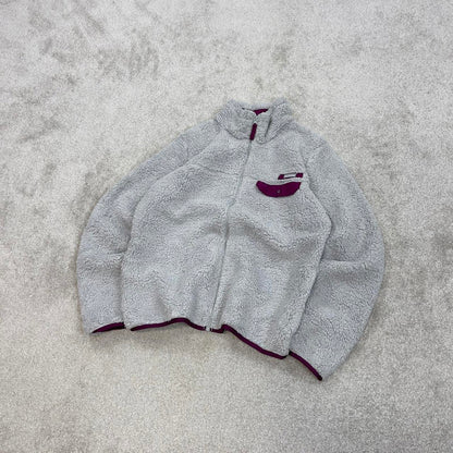 Grey Columbia technical fleece full zip deep high pile Large Women's y2k style autumn teddy bear