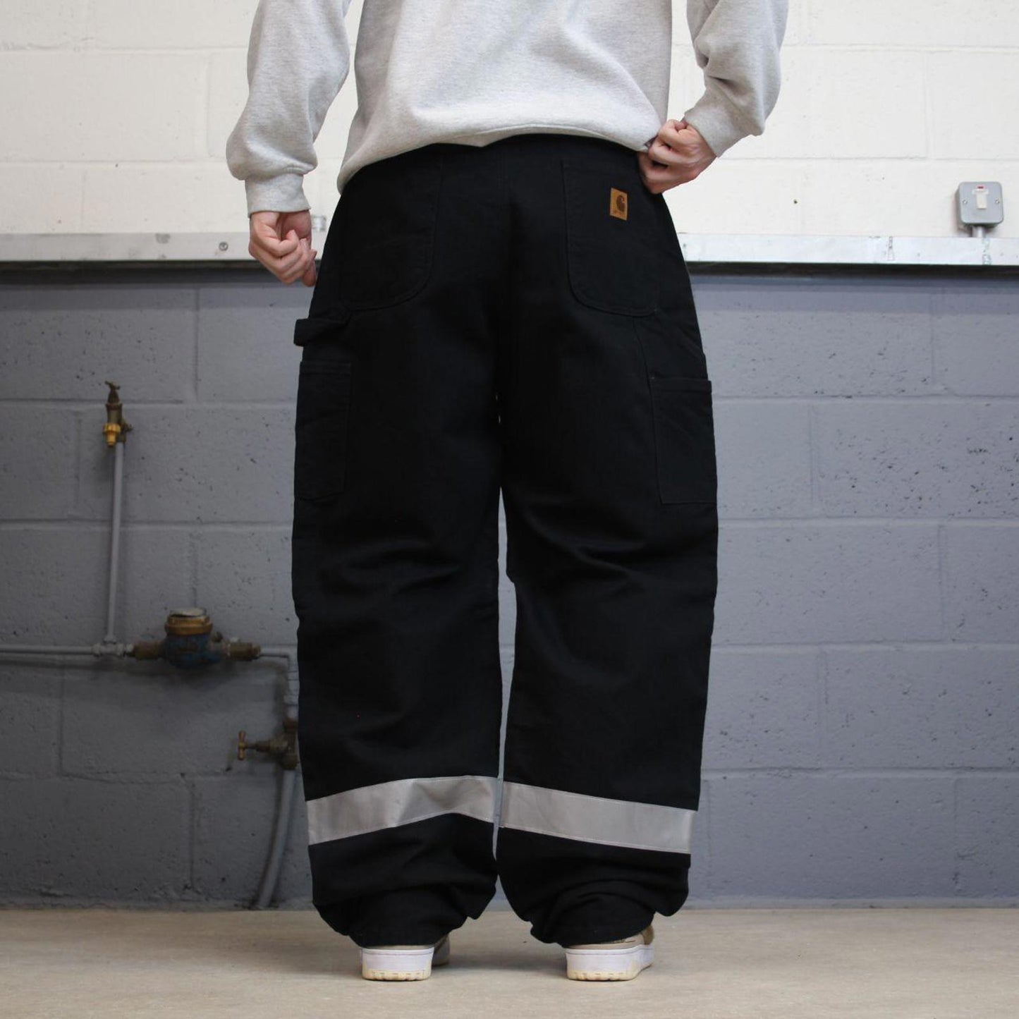 Vintage baggy Carhartt carpenter jeans black 90s skater style W36L34 flannel lined carpenters