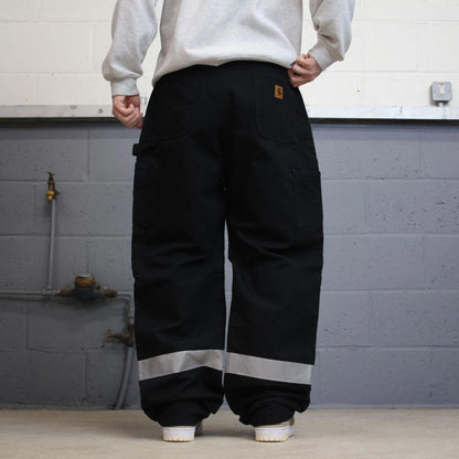 Vintage baggy Carhartt carpenter jeans black 90s skater style W36L34 flannel lined carpenters