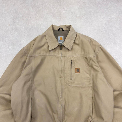 Beige Carhartt bomber jacket XL loose workwear 90s style jacket patch logo