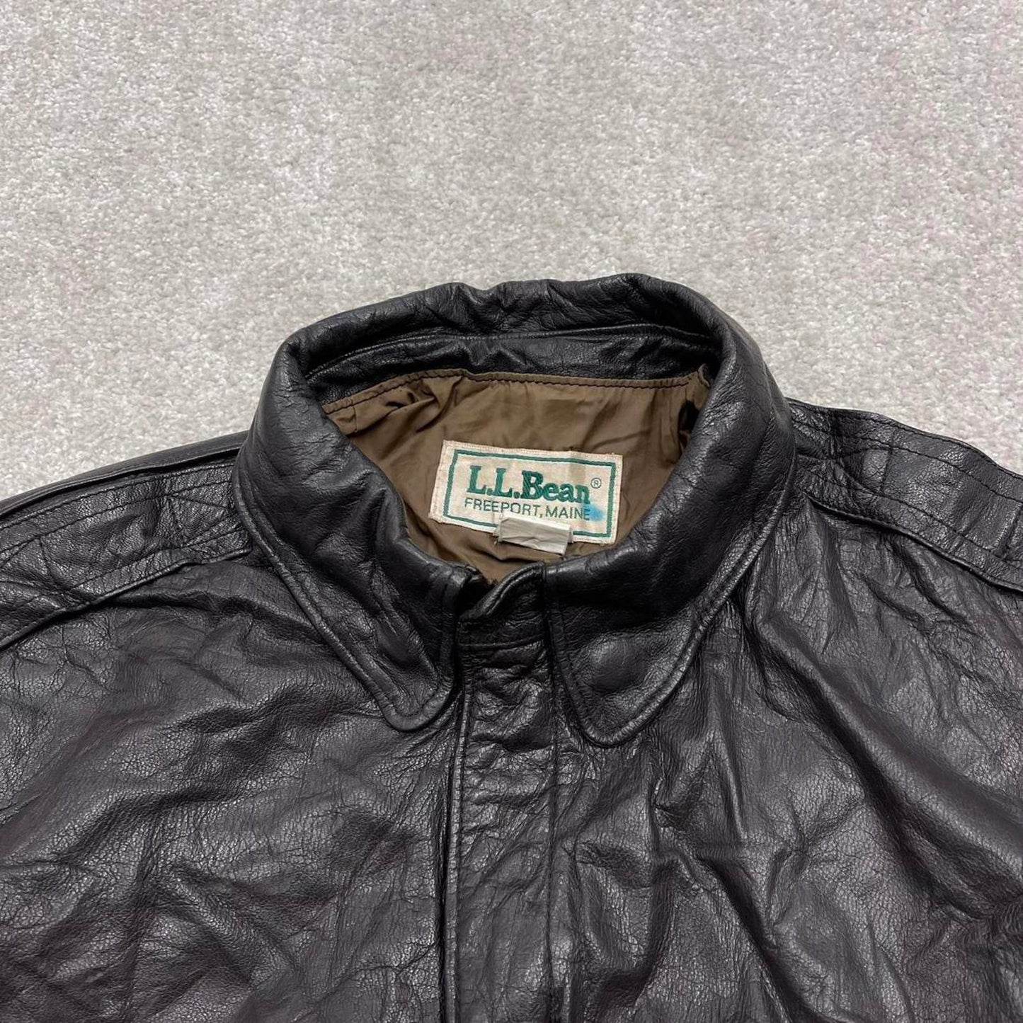 Vintage leather flight aviator bomber jacket brown L.L.Bean boxy genuine goatskin leather coat