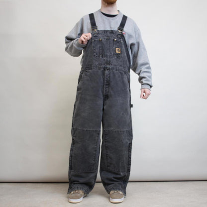 Mens Black  Carhartt overalls W40 L28 baggy canvas 90s style carpenter dungarees