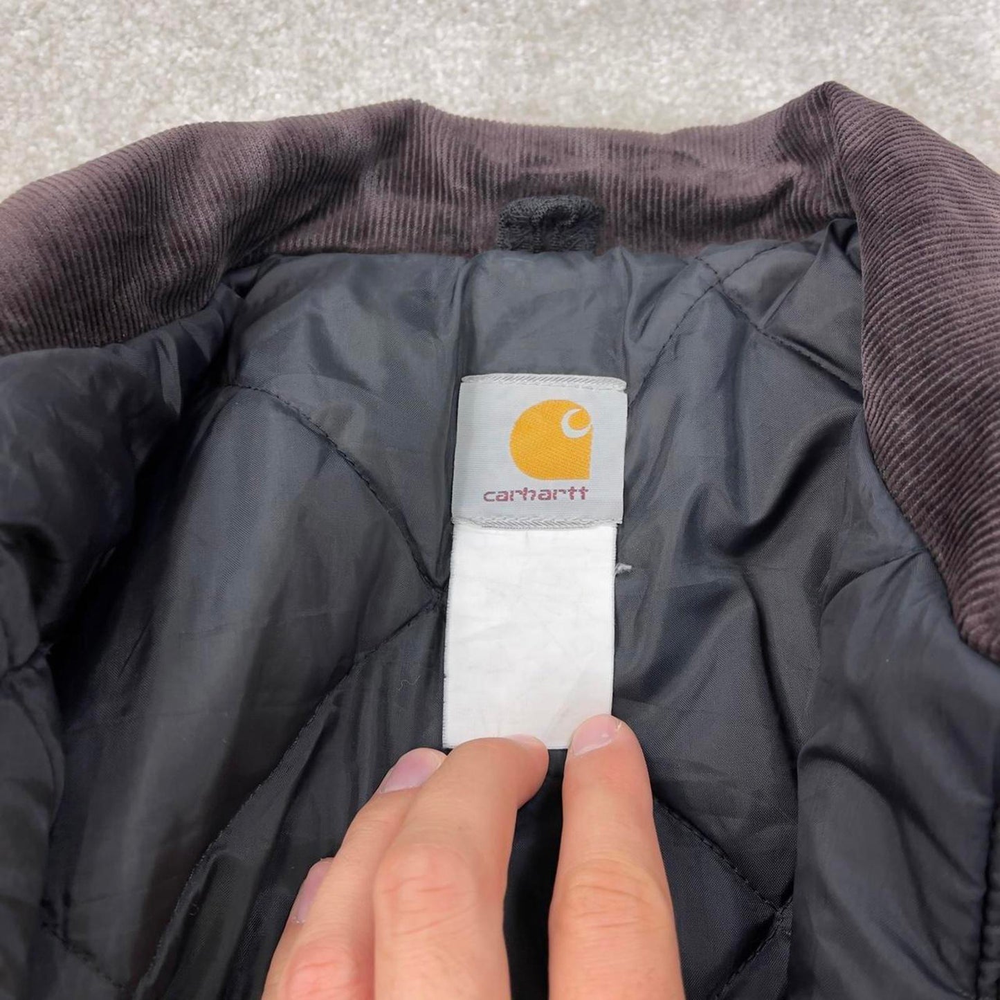 Black Carhartt jacket XL arctic quilt lined chore coat cord collar
