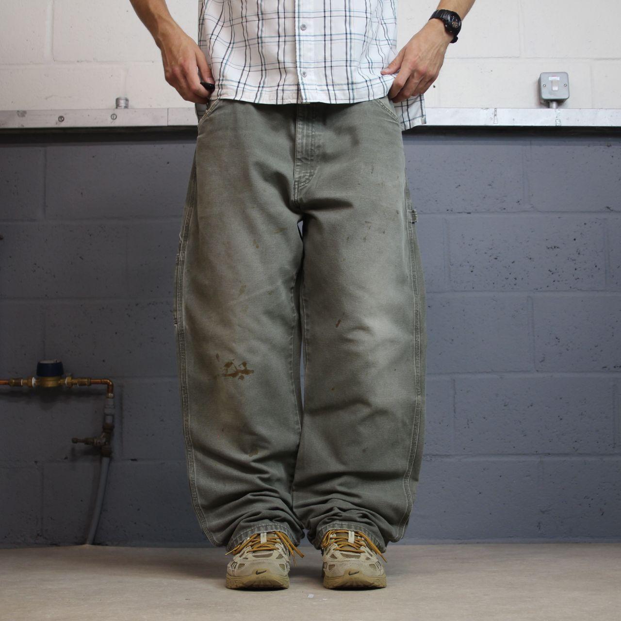 Baggy Dickies carpenter jeans W40L32 Green canvas skater style workwear cargo pants