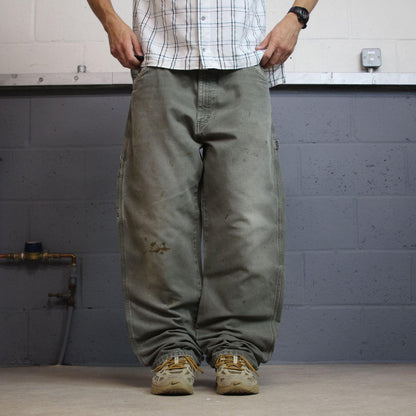 Baggy Dickies carpenter jeans W40L32 Green canvas skater style workwear cargo pants
