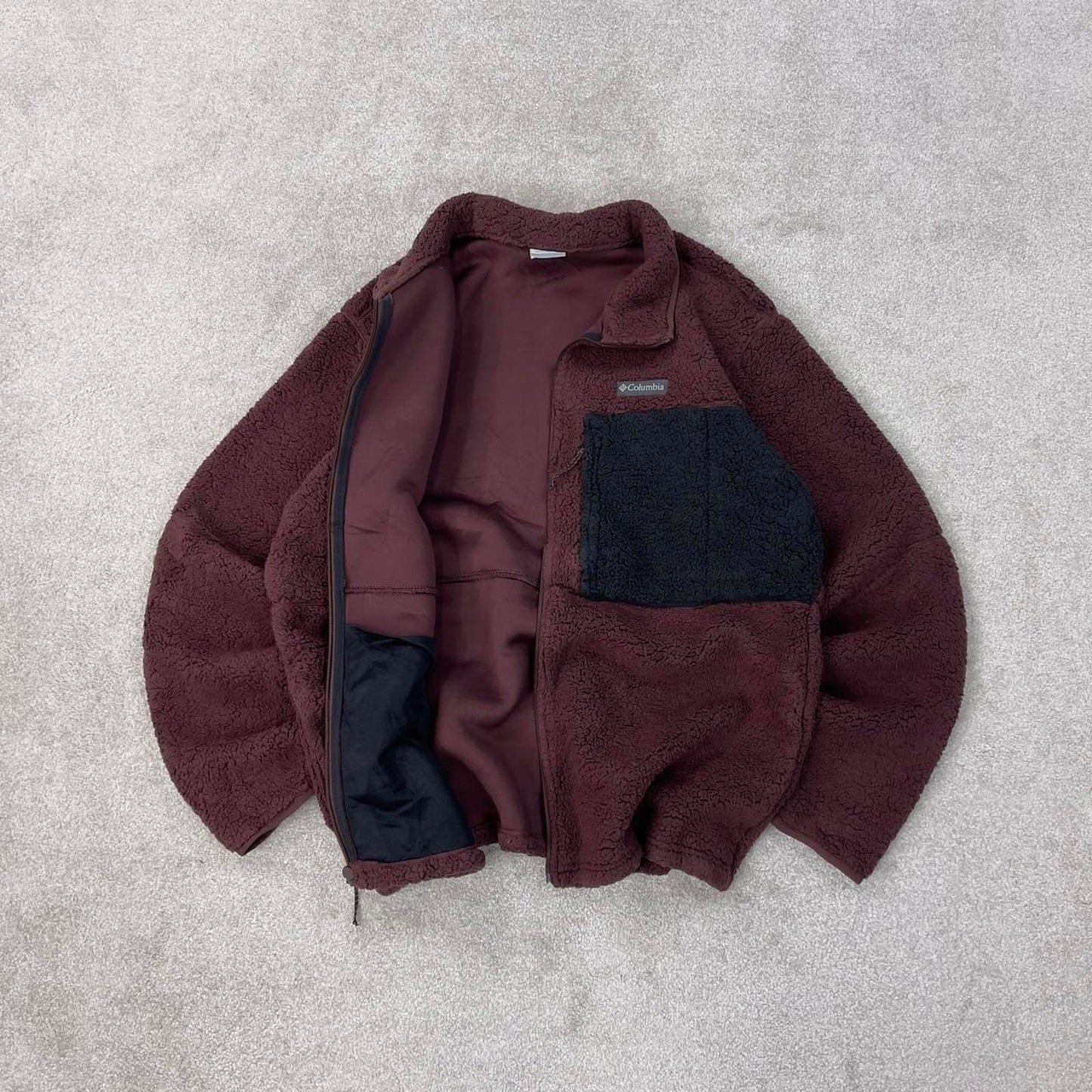 Burgundy Columbia technical full zip fleece XL deep pile teddy bear fleece y2k style autumn