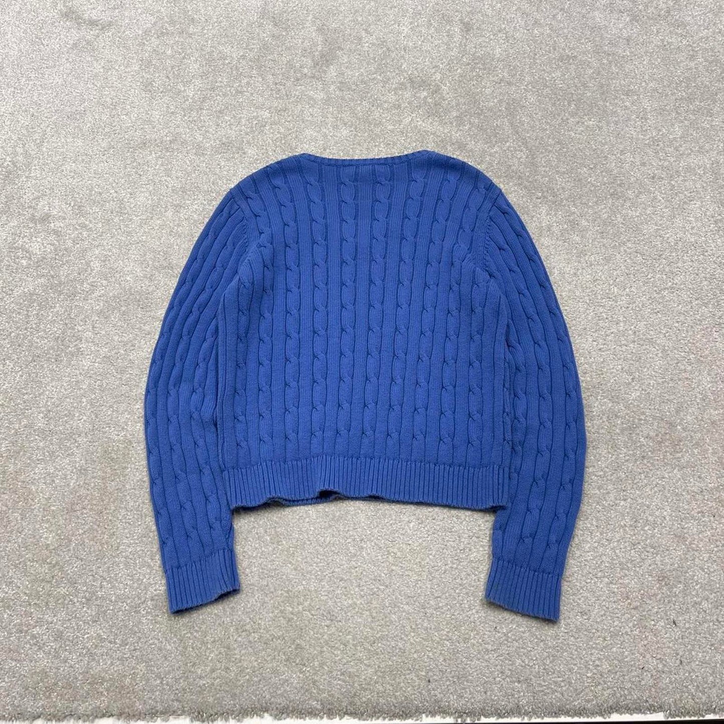 00s CHAPS cable knit sweater jumper embroidered L women's blue knitted pull over y2k 90s style