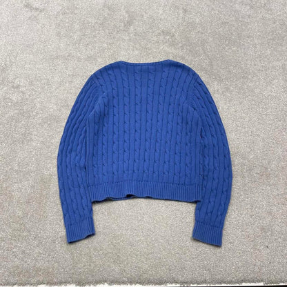 00s CHAPS cable knit sweater jumper embroidered L women's blue knitted pull over y2k 90s style