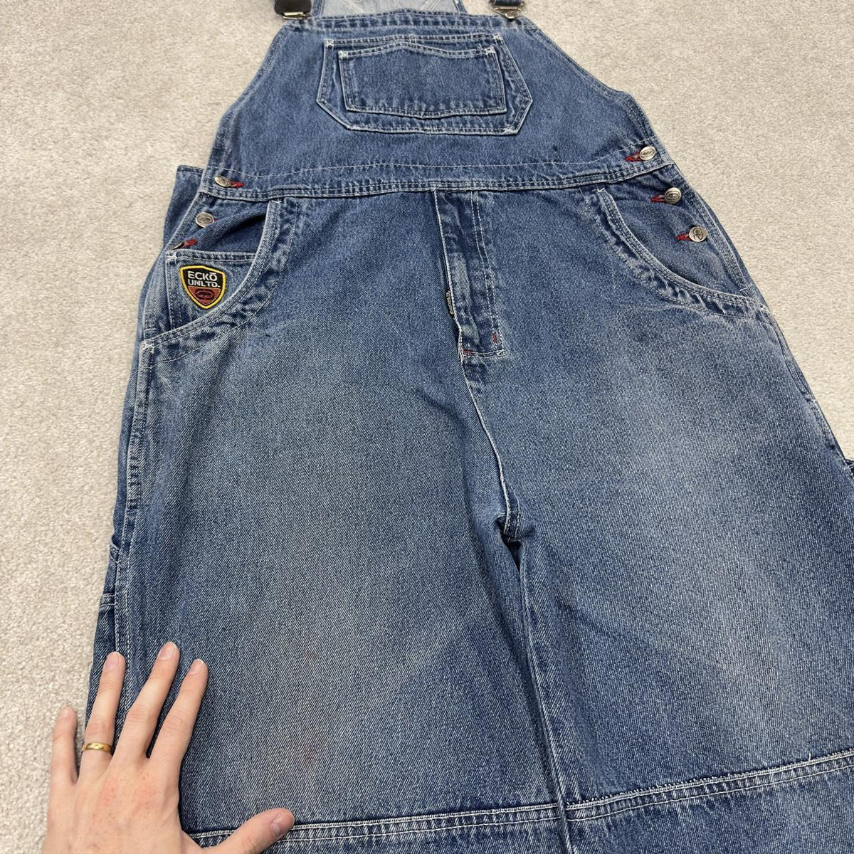 Y2K Ecko unltd baggy dungarees thick denim overalls blue perfect festival or skate wear
