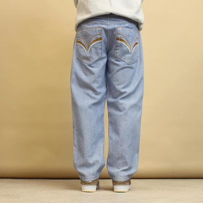 Black & Blue W36 L28 blue 90s style skater jeans embroidered designs