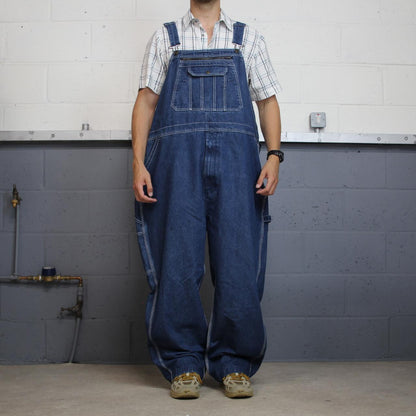 Vintage y2k denim dungarees loose leg blue Real Work workwear bib & brace overalls utility