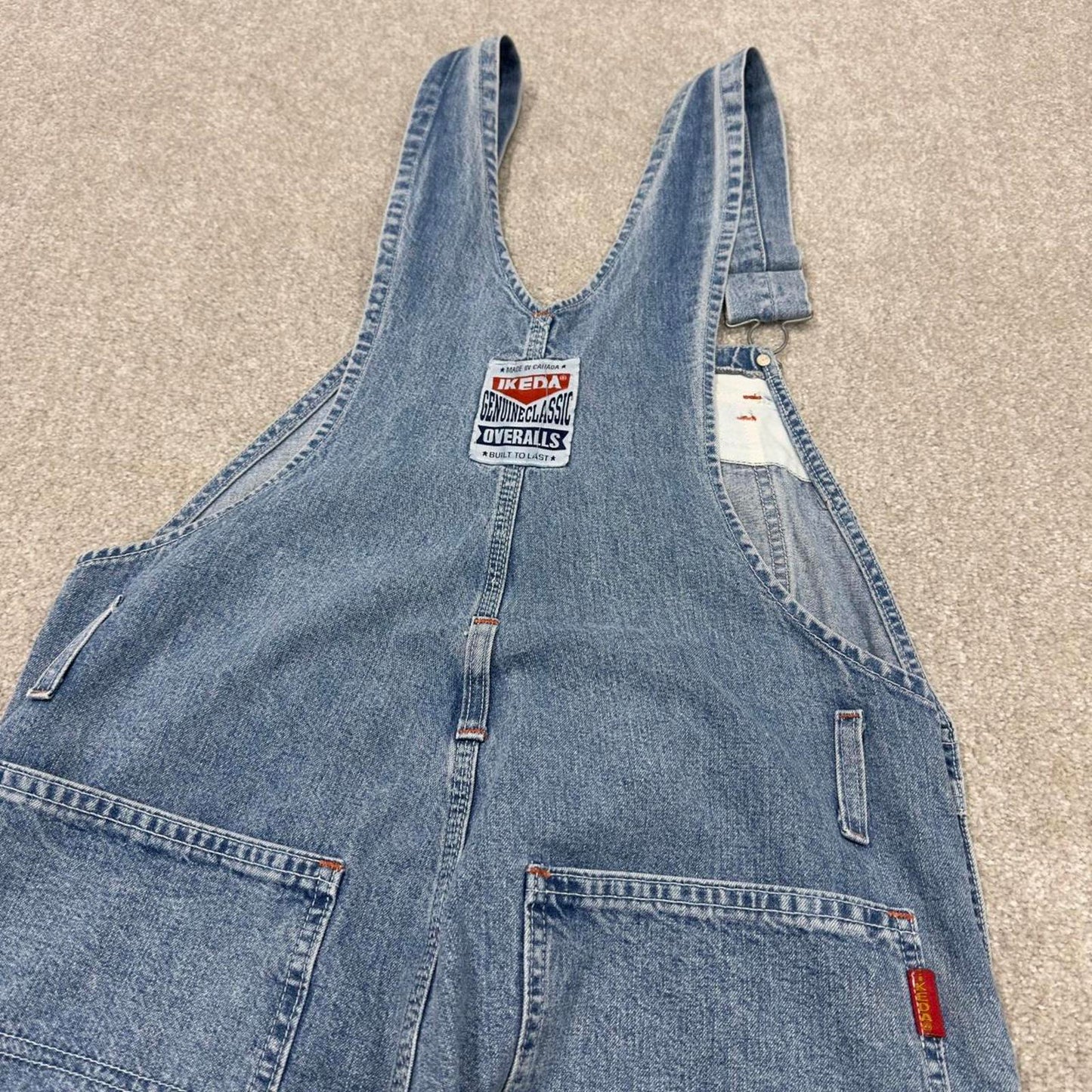 Vintage y2k baggy denim Dungarees loose leg blue Ikeda workwear bib & brace overalls utility