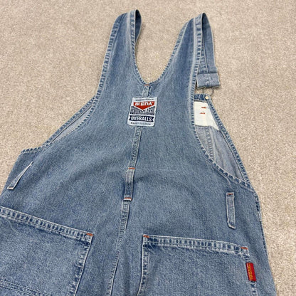 Vintage y2k baggy denim Dungarees loose leg blue Ikeda workwear bib & brace overalls utility