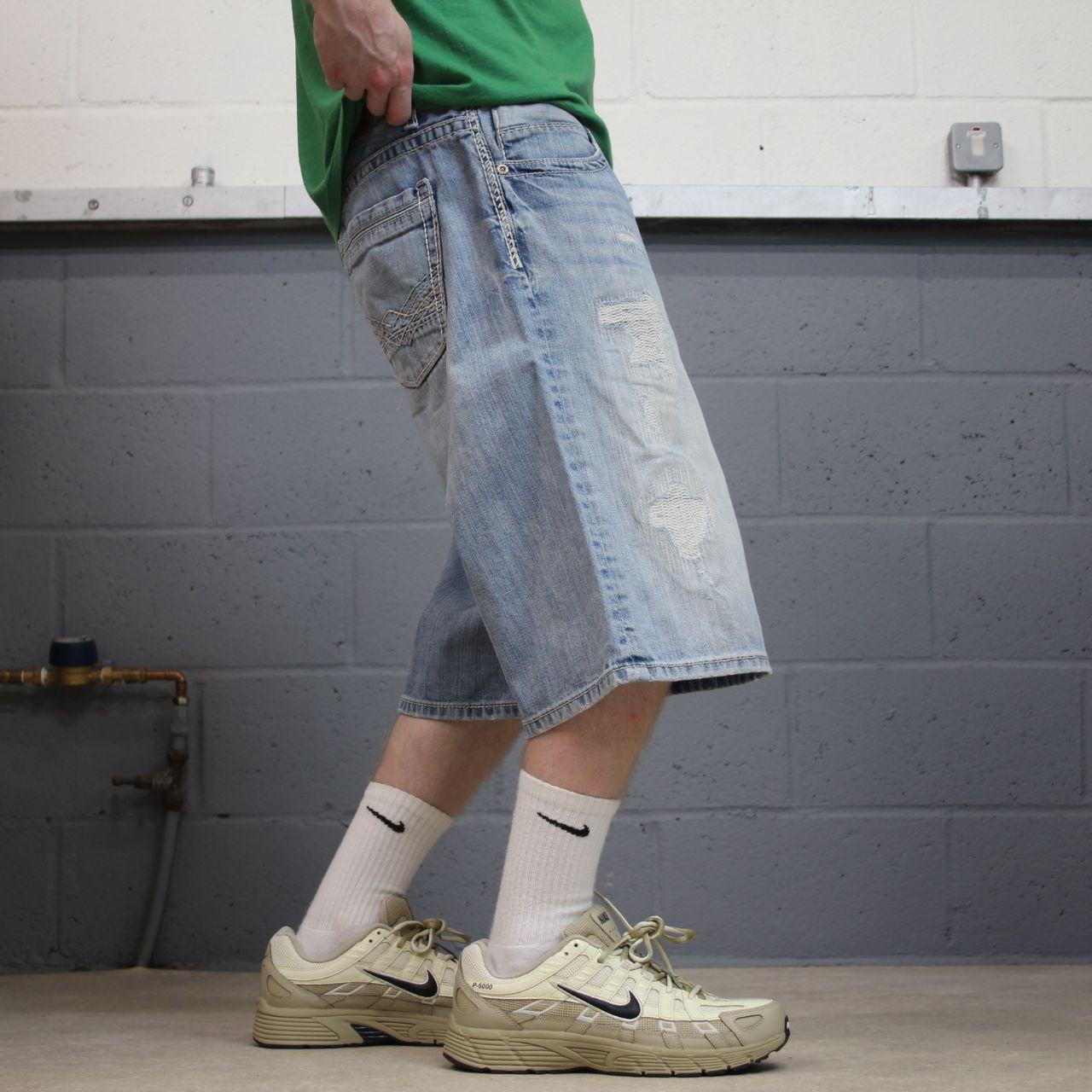 Baggy denim shorts y2k embroidered blue BKE Derek ripped style surf jorts