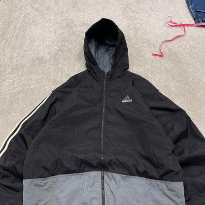 Vintage y2k Adidas technical windbreaker jacket black embroidered logos hooded tech coat