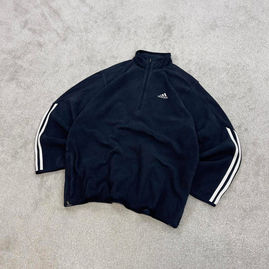 Navy Adidas technical fleece Large 1/4 zip pull over y2k autumn style lightweight zip up striped
