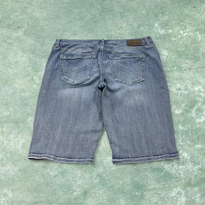 Y2k embroidered denim shorts blue W38 BKE summer festival jorts stitch detail