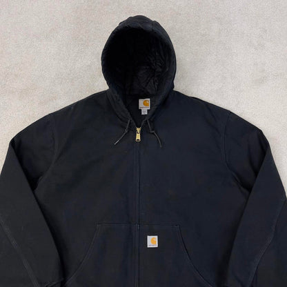 Black Carhartt hooded active jacket 3XL canvas bomber American