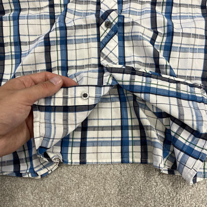 North Face checkered short sleeve shirt white blue TNF festival style button down summer shirt