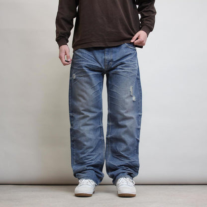 Blue Jordan Craig jeans W38L32 loose Y2K style hip hop distressed design