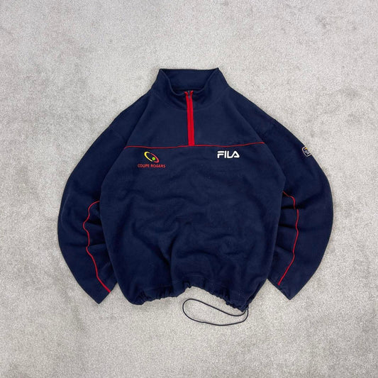 Y2K FILA us open series fleece XL navy coupe rogers pullover 1/4 zip embroidered design