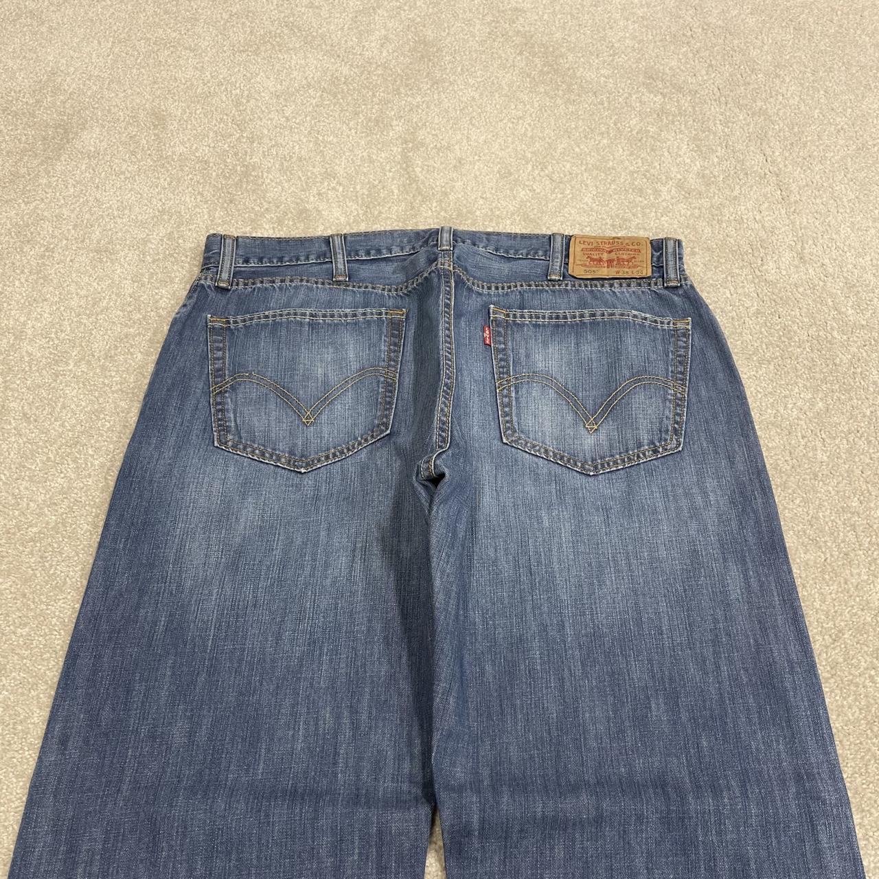 Y2K Levi’s 505 jeans W38L34 blue 100% cotton straight fit 5 pocket belt loops red tab logo