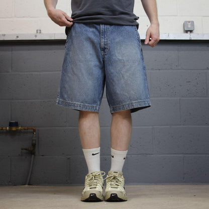Denim carpenter shorts Y2K cargo blue Loose leg skater style surf jorts